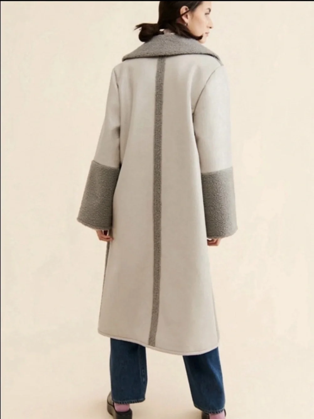 Baum und Pferdgarten Dea Shearling Two Tone Overcoat Gray Large